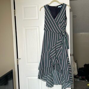 She and sky ruffled high-low dress